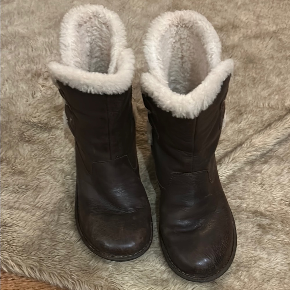 UGG Brown and White Winter Boots with Plush Lining